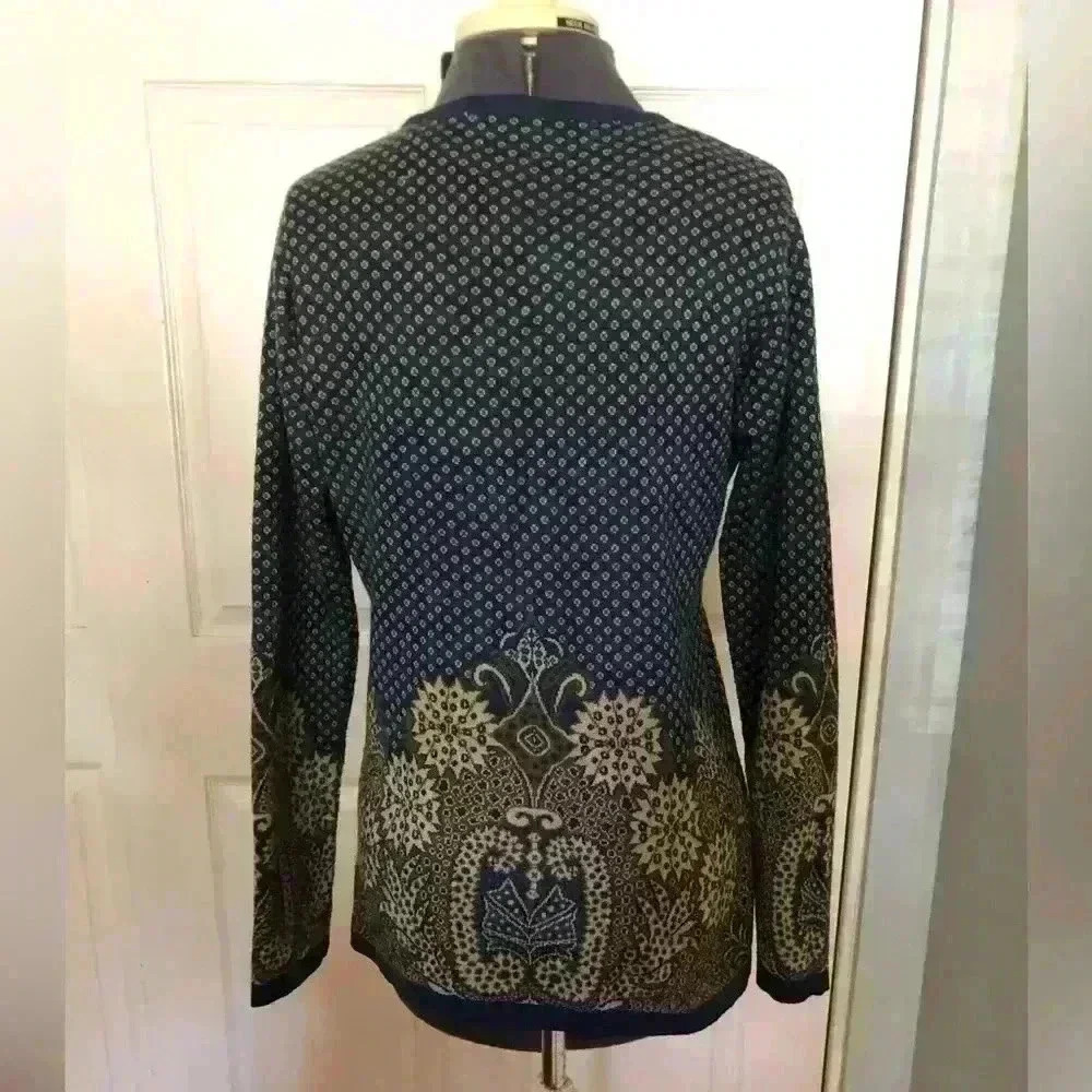 vtg sportking blue brown paisley long acrylic sweater women large - Picture 2 of 7